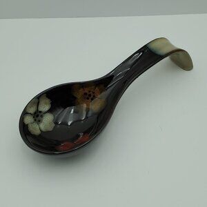 Pfaltzgraff Painted Poppies Spoon Rest Brown Spoon Holder White Gold Red Flower